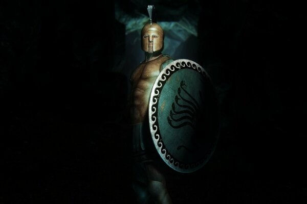 A warrior in the dark. Armor. Shild
