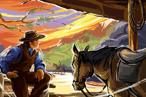 Cow-Boy fatigué dans le Far West