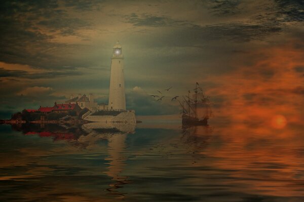 The sail is lonely, in the fog of the sea
