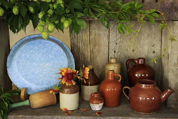 Homemade beautiful dishes and decanters