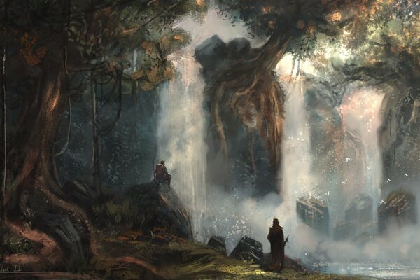 People at the impassable majestic waterfall