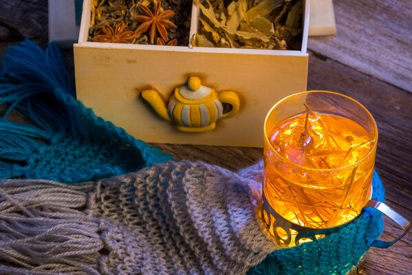 Happy Christmas morning with fragrant tea