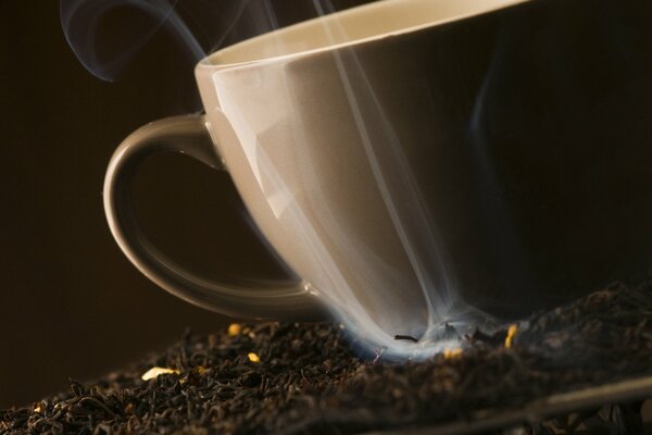 Une tasse de thé à partir de laquelle il y a de la fumée