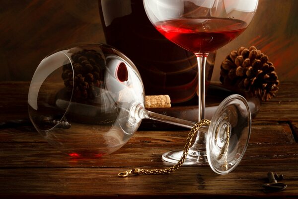 Red wine was spilled. The glass is empty. H