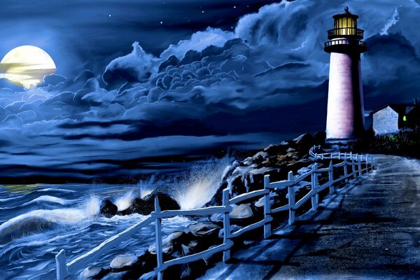Nlch faro mar y olas Luna y surf