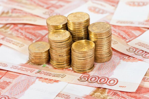Widescreen wallpaper, a lot of money. Banknotes and coins