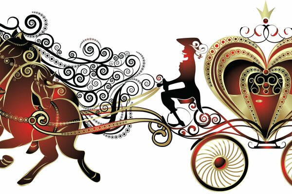 A magical carriage drawn by a playful troika