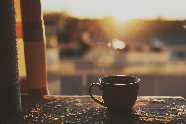 Cup on the background of the rising sun