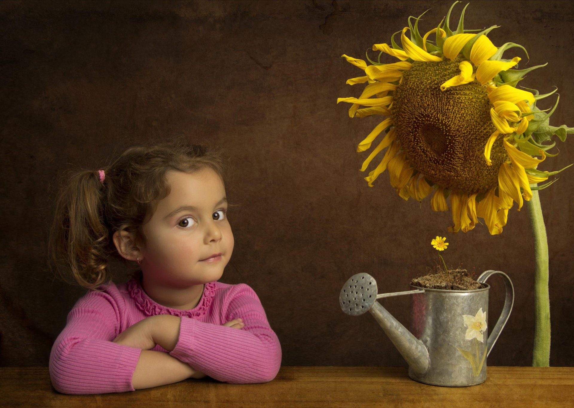 chica girasol regadera flor ♛