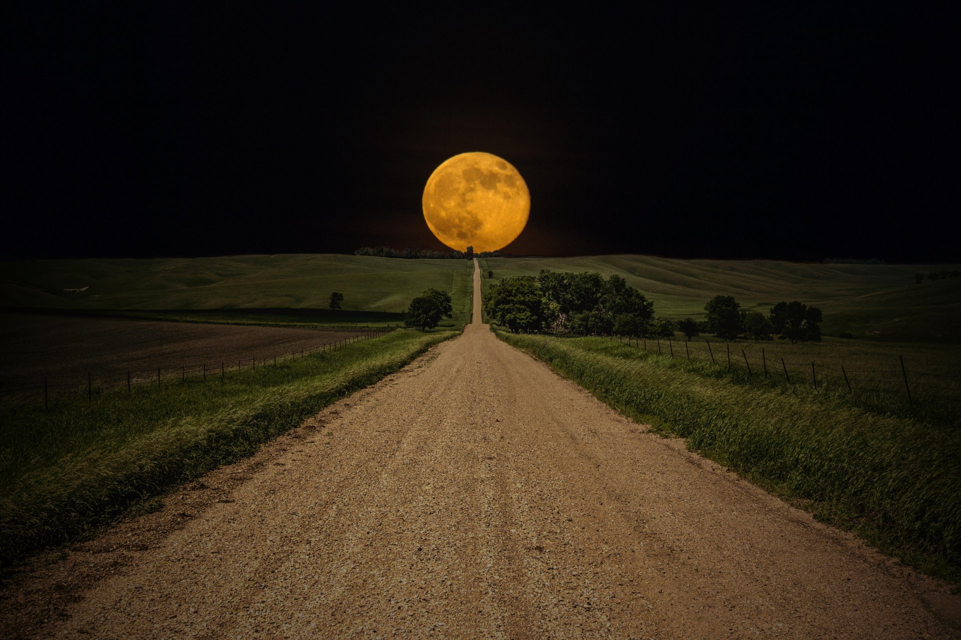 luna noche campo camino camino cielo