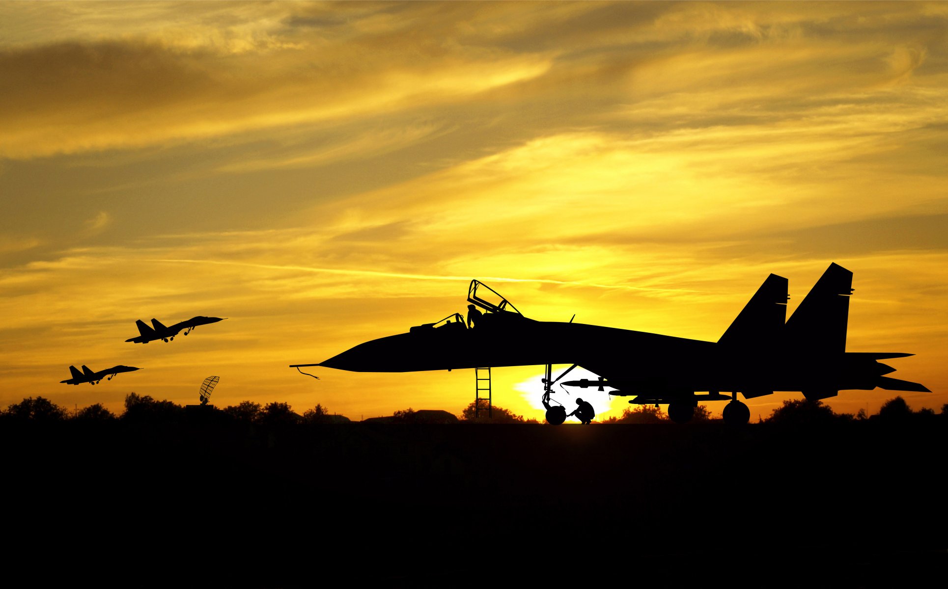 silhouette flugzeug flugplatz militär kämpfer locator pilot techniker vorbereitung zum fliegen himmel ferne fliegen schöner hintergrund hintergrundbilder