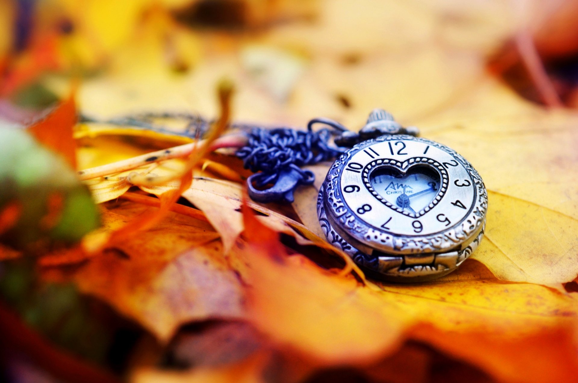 reloj dial hojas otoño amor dial manos corazón