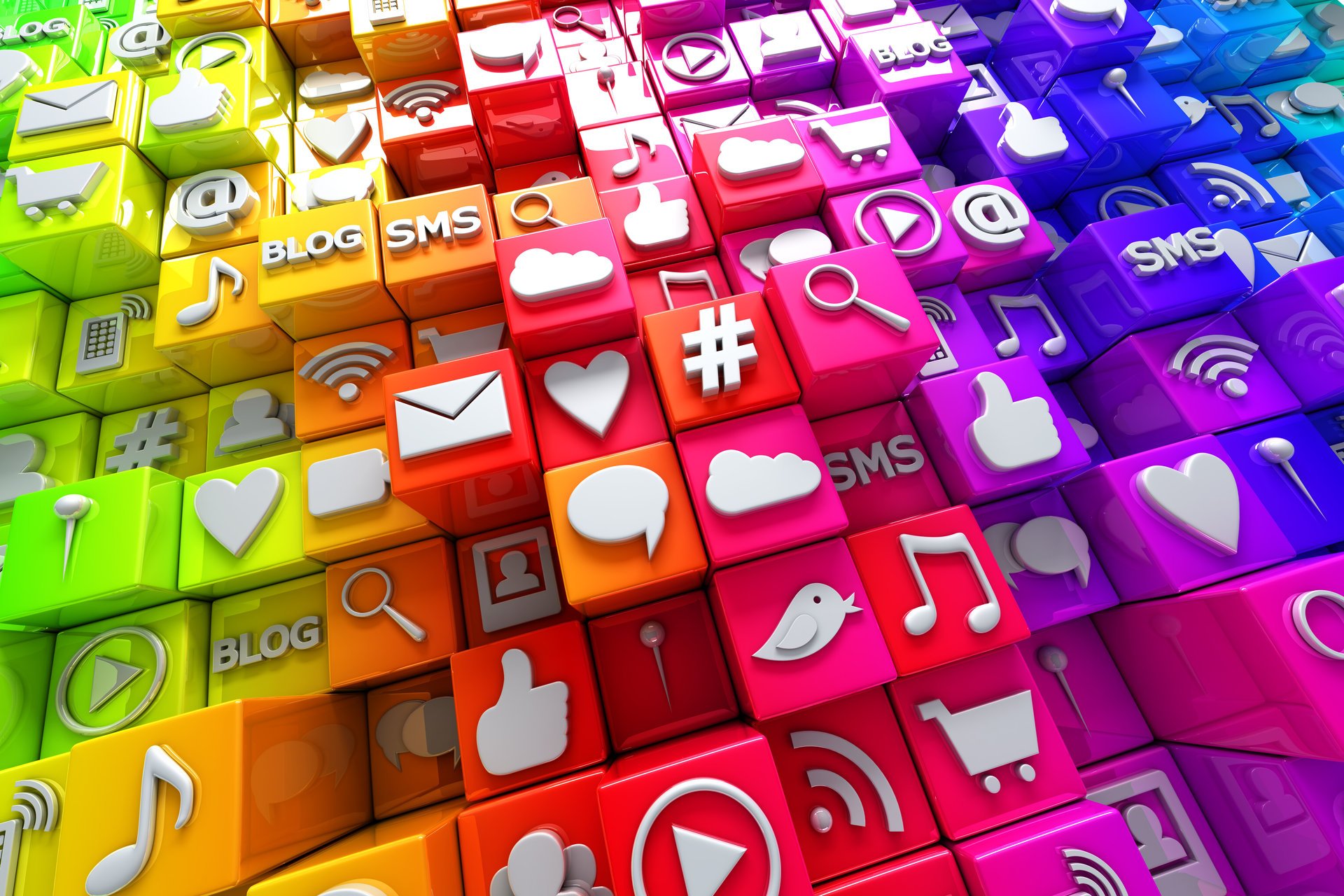 ocial media icons 3d cubes colorful social networks internet