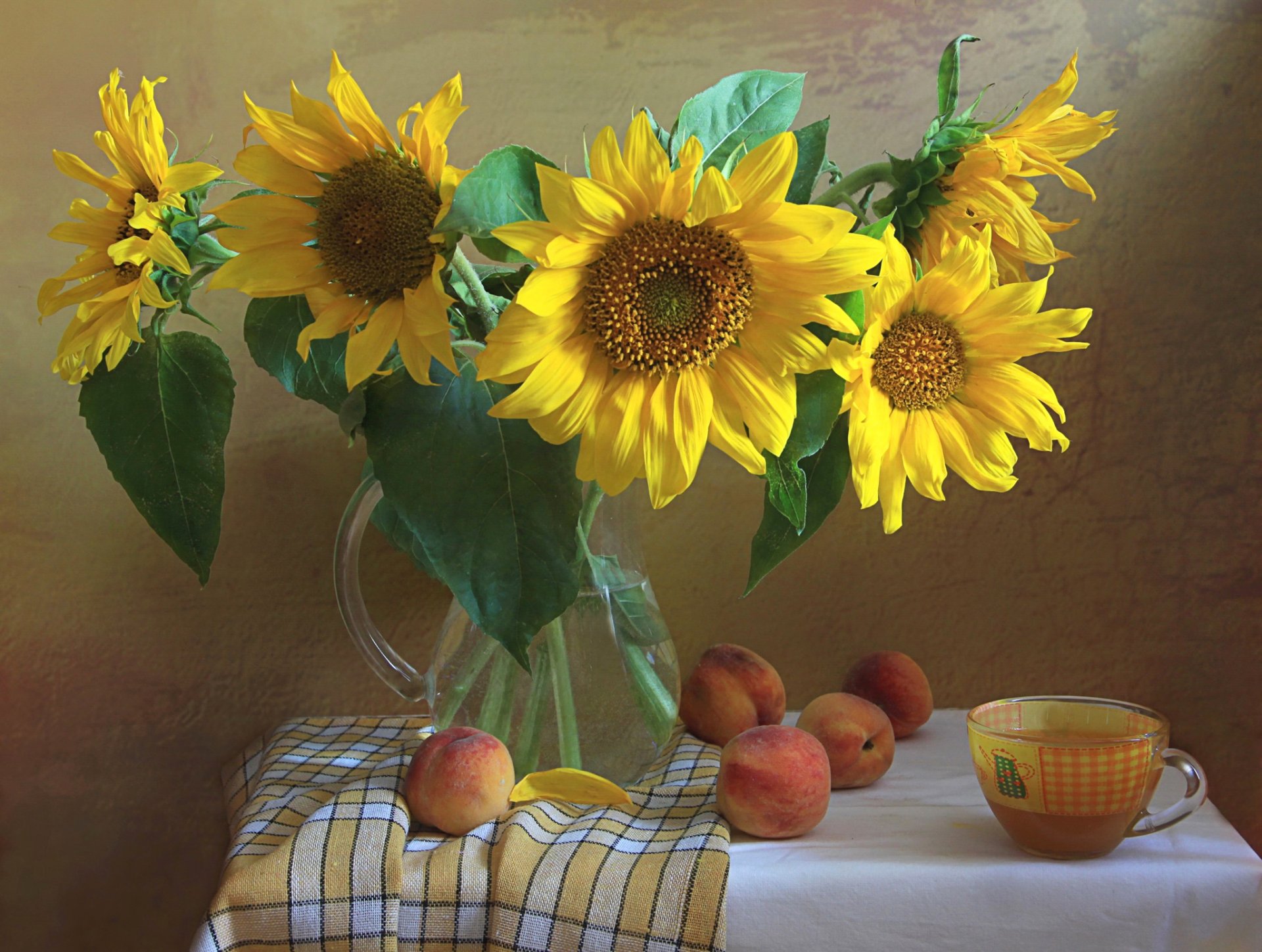 till life pitcher flower sunflower peaches cup