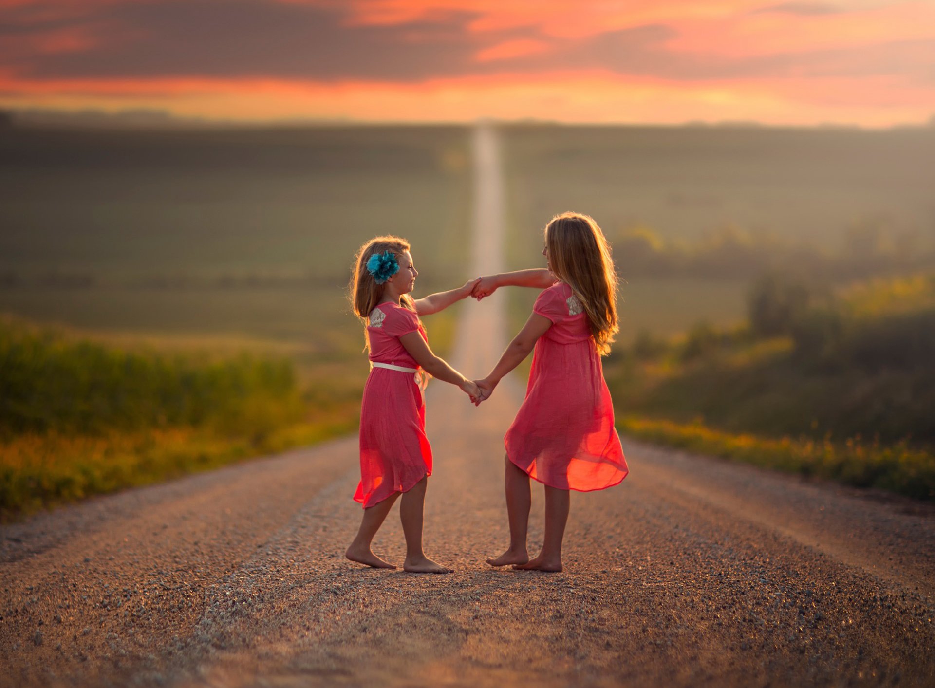 children girls dance road space