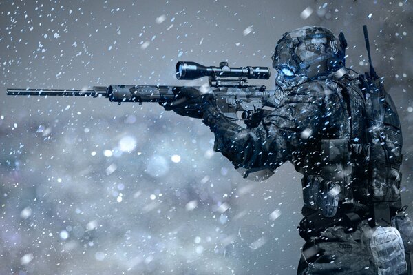 Sniper dans une tempête de neige