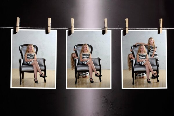 Collage of photos of a girl on a chair