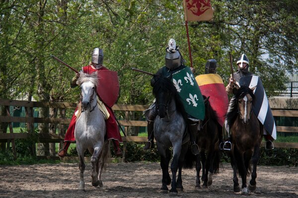 Cavalieri guerrieri in armatura a cavallo