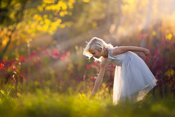 A girl runs in a mysterious forest