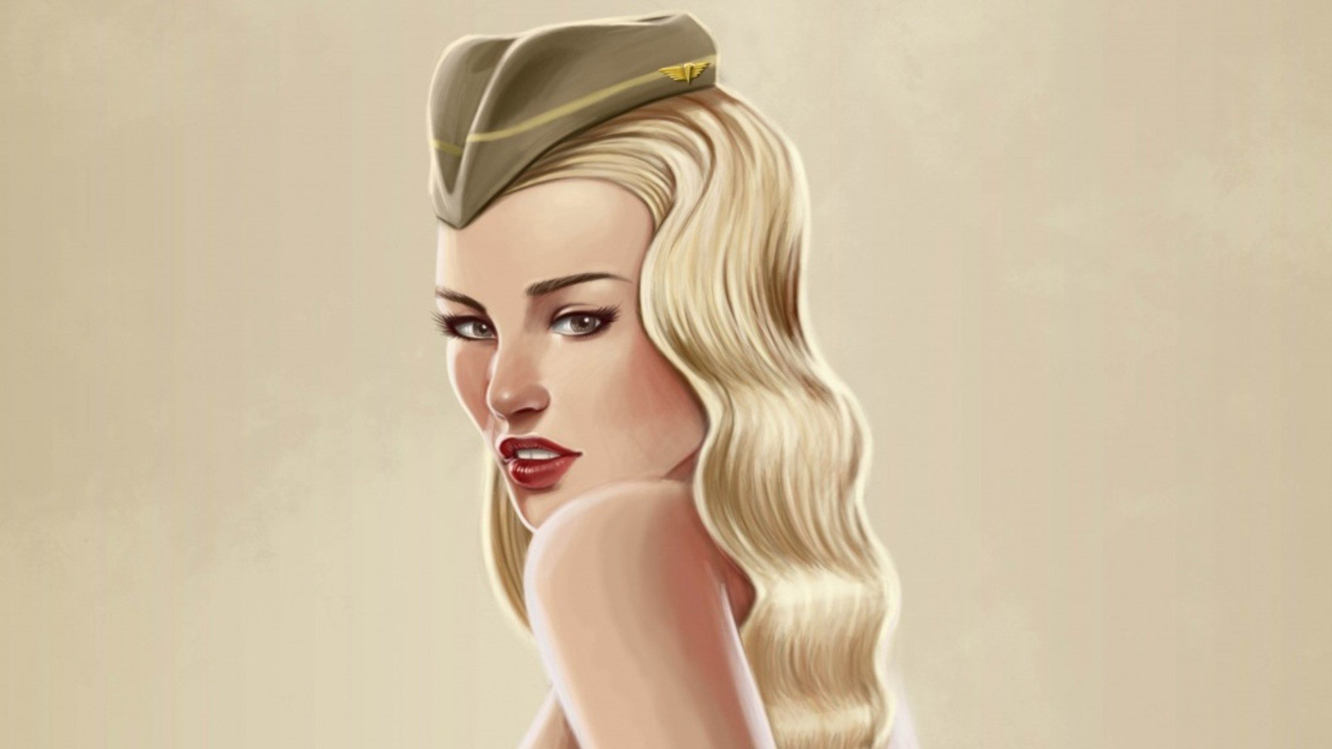 fille dessin vue chapeau blonde coiffe fond