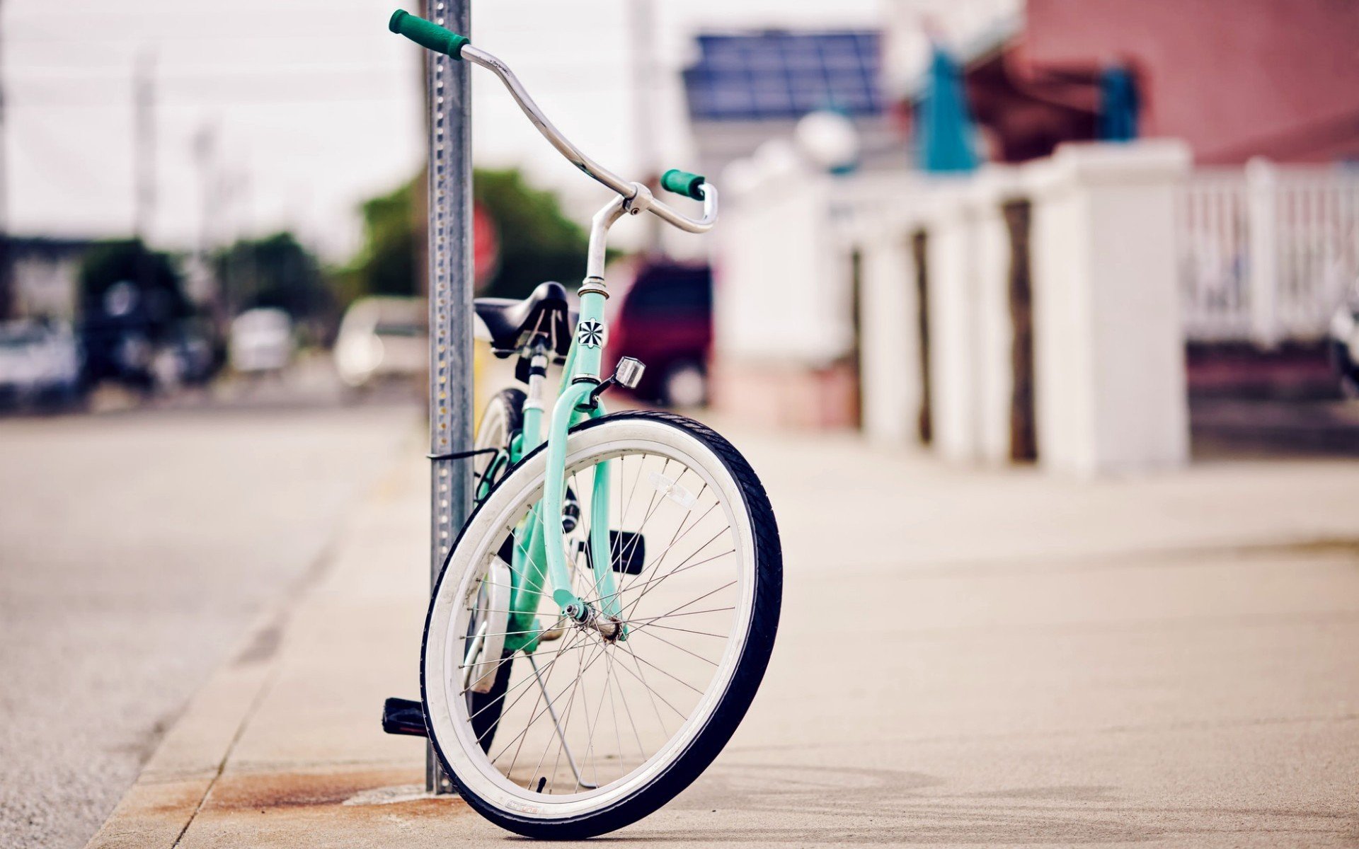 miscellaneous bike bicycle wheel town street blur sports mood bokeh background wallpaper widescreen full screen hd wallpaper