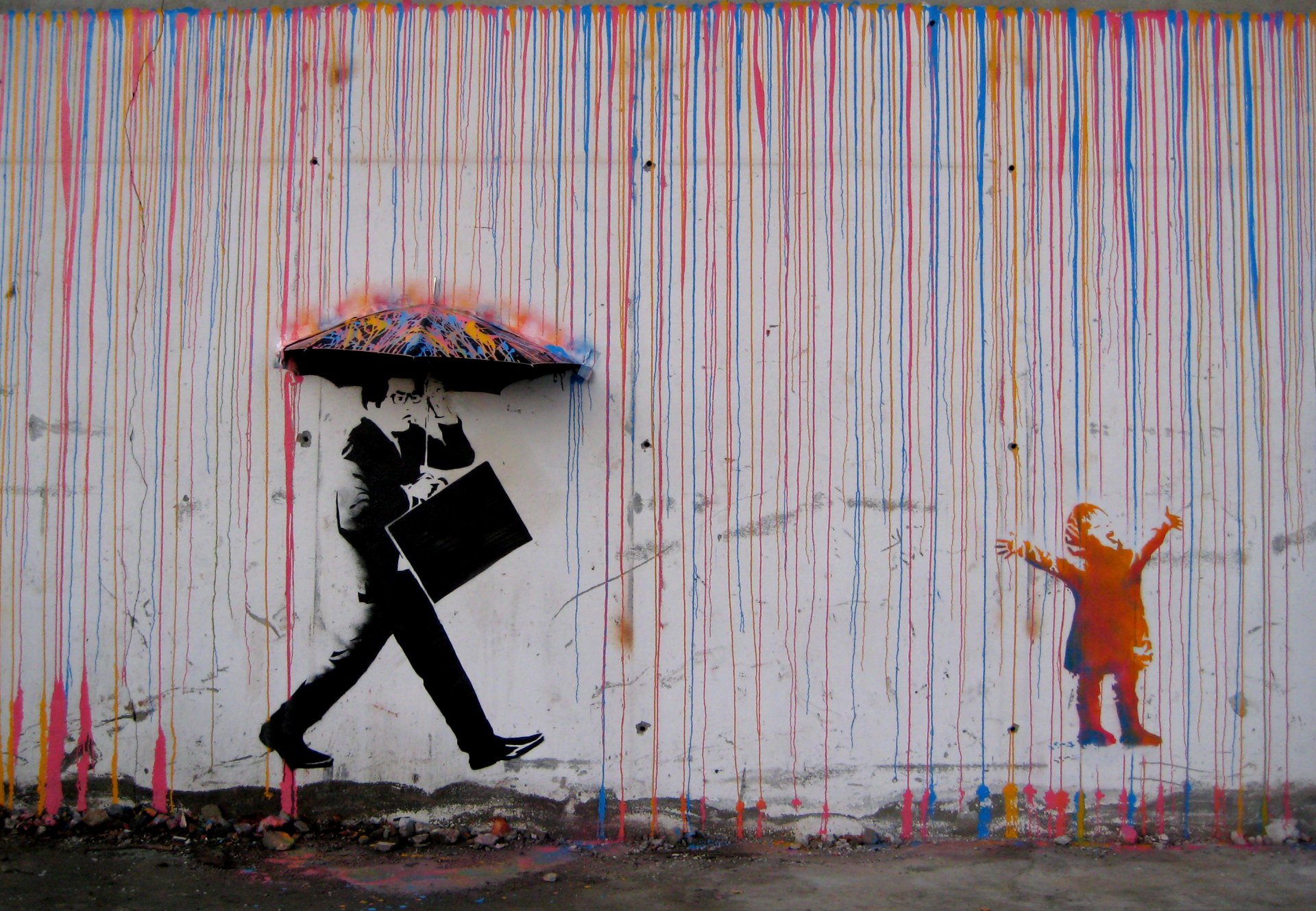 raining paint in norway skurtur design mural wall painting cmyk svartlamoen trondheim norway graffiti umbrella rain