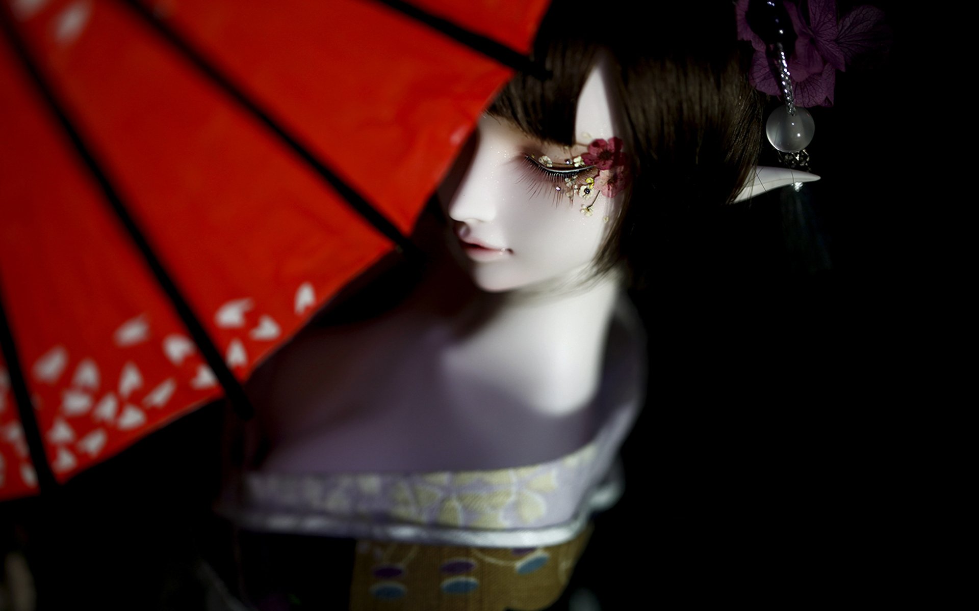 bjd lalka dziewczyna elf kimono parasol