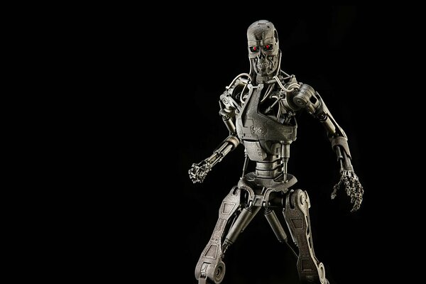 Robot from the movie Terminator on a black background