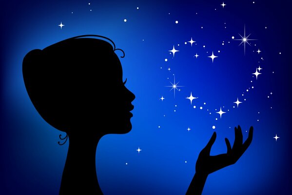 Profile of a girl in the night among the stars