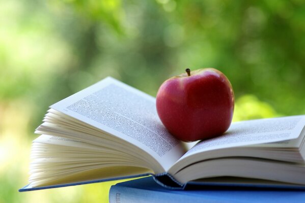 Manzana roja entre las páginas del libro