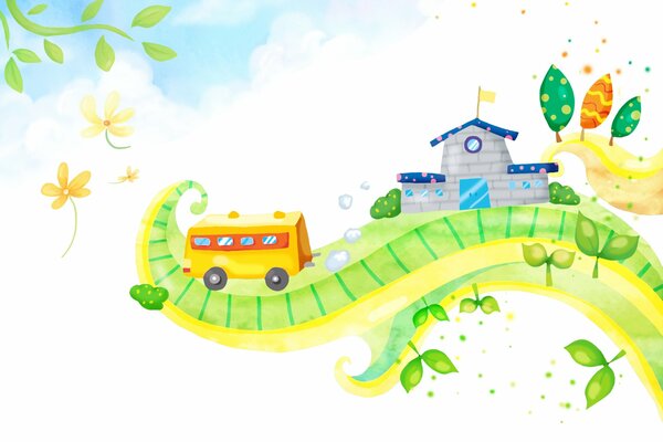 Dessin d enfants avec bus de route et serrure