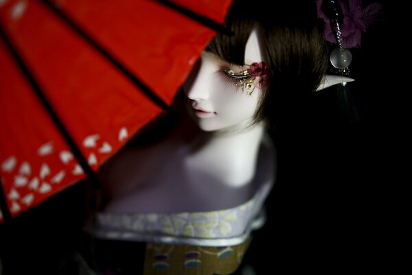 Bjd Puppe elf Mädchen im Kimono mit Regenschirm