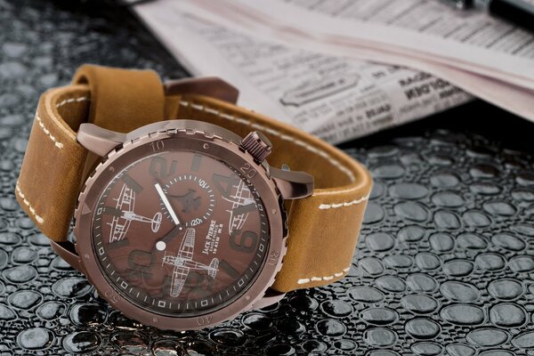 Jack Pierre watch with brown leather strap