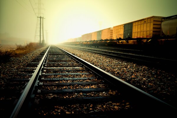 Le chemin de fer est des rails, des traverses, des trains