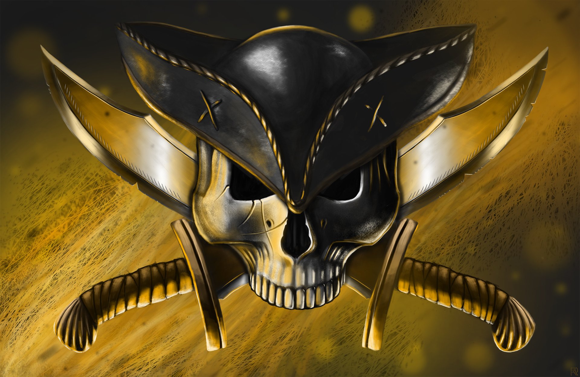 art pirates skull hat weapon knives jolly roger