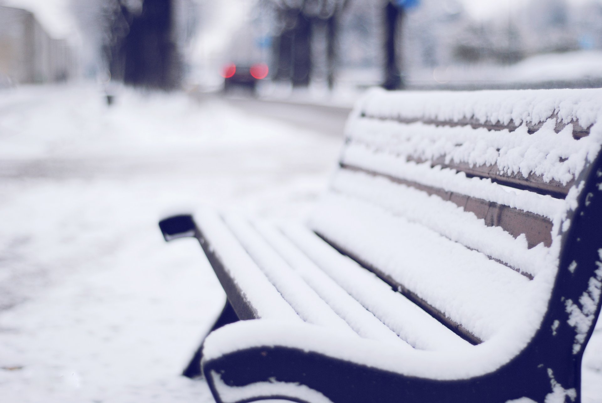 bench bench snow winter street