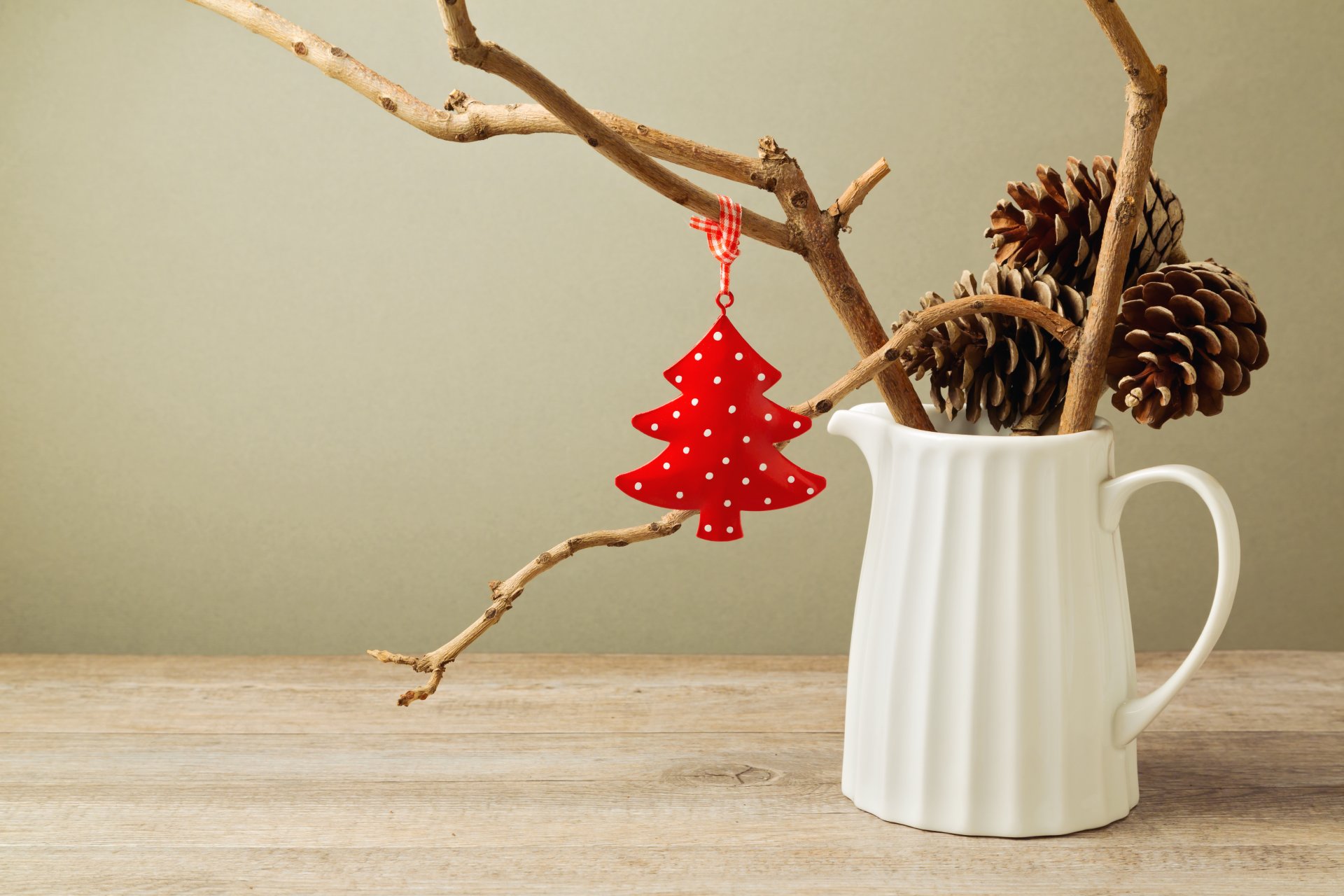 pitcher white cone branches toys red holidays winter new year christma