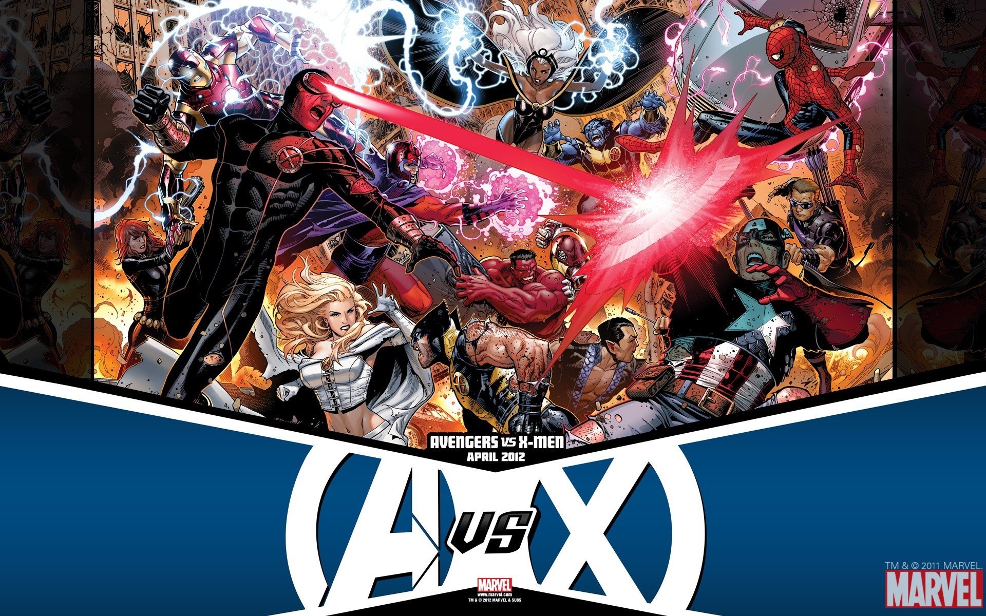 Avengers vs X-Men Emma Frost Cyclops Storm Red Hulk Spider-man Iron Man X-men Avengers comic battle