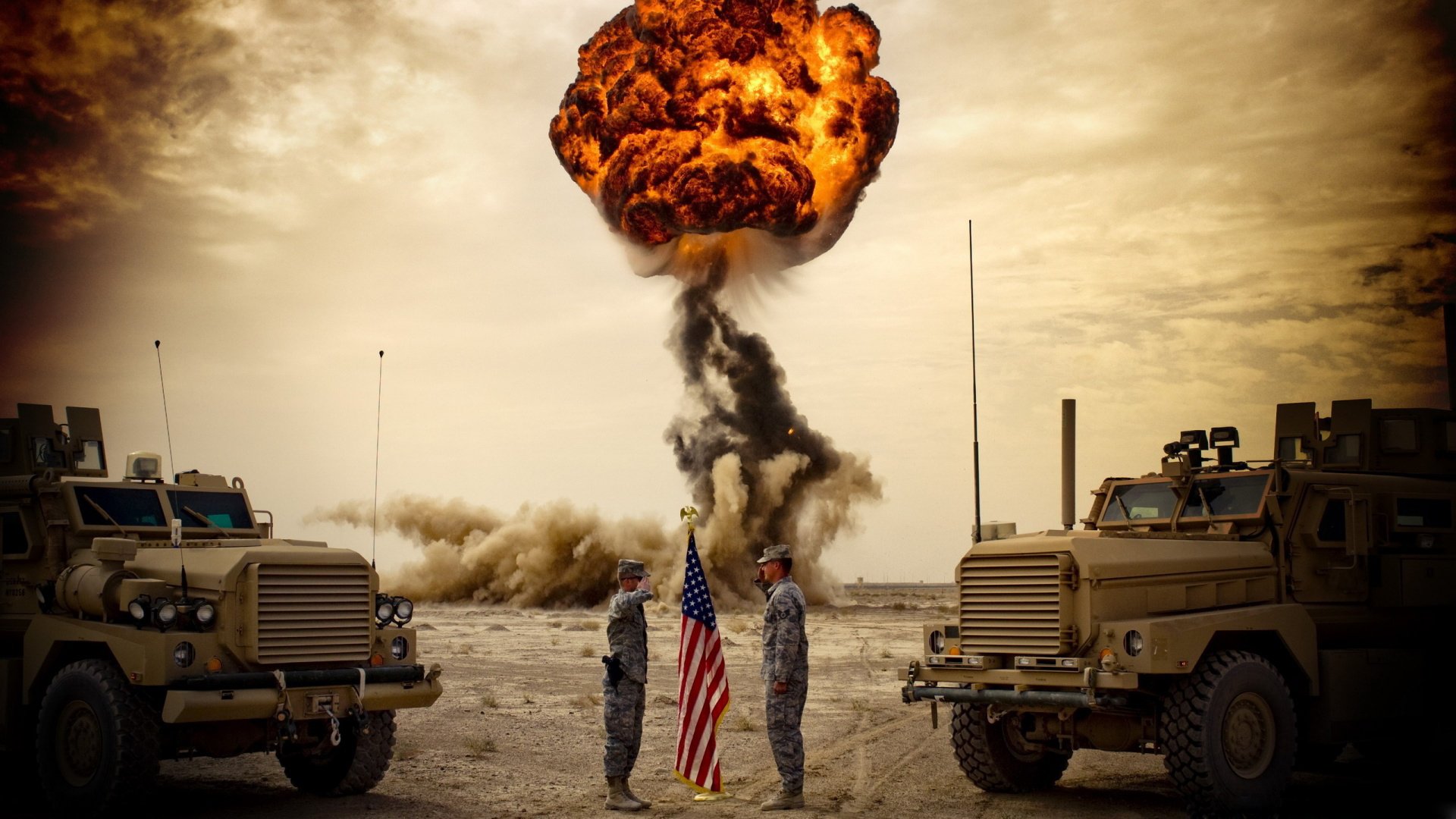 army usa explosion mushroom men greeting truck