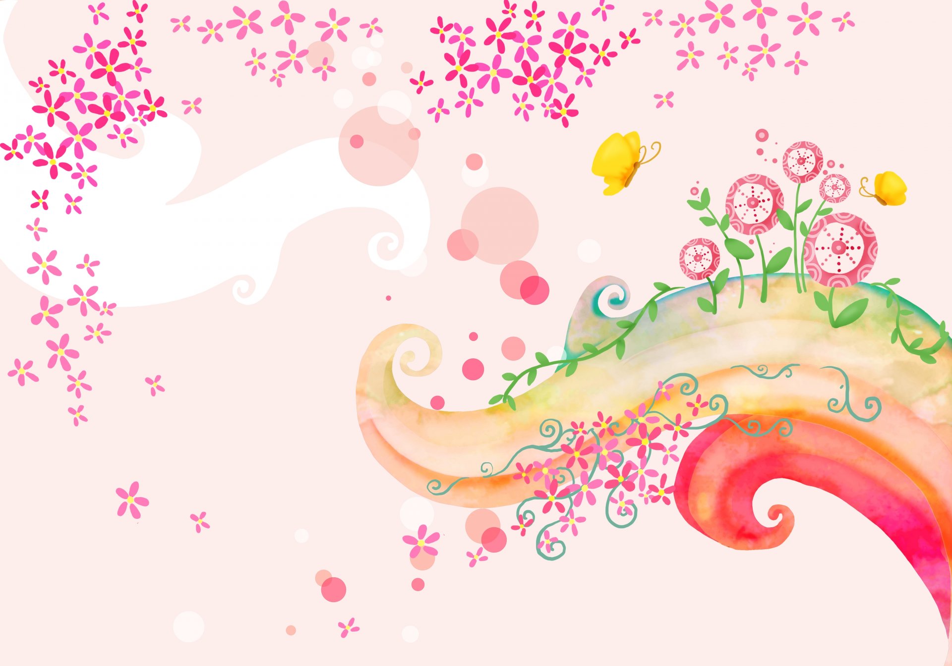 children s wallpaper curl butterfly flower