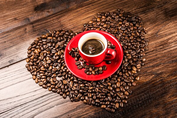 Image of coffee beans cup with saucer