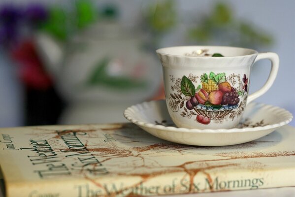 A cup of fragrant tea on a saucer