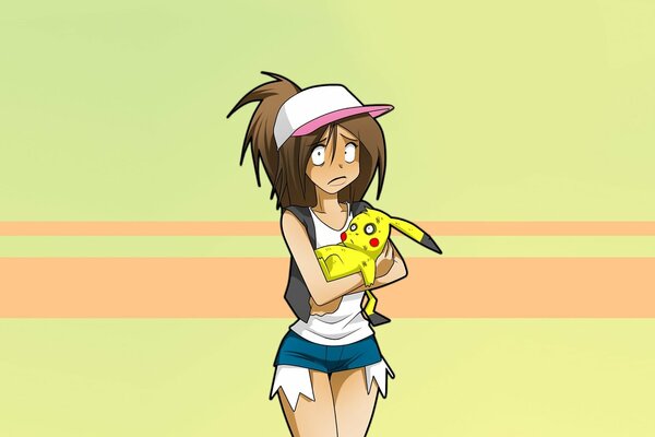 Erika con Pikachu de dibujos animados Pokemon