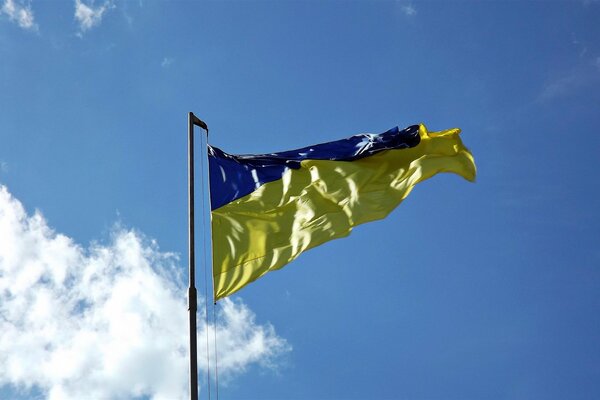 Die ukrainische Flagge entwickelt sich im Wind