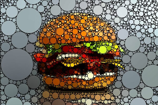 Creative burger made of multicolored circles