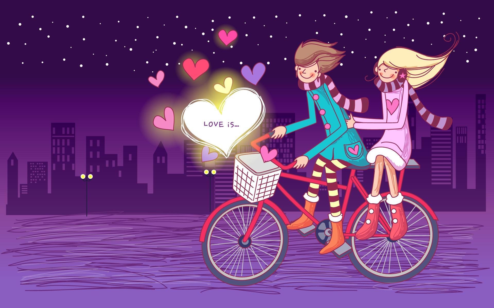 amore bicicletta amanti notte stelle cuori