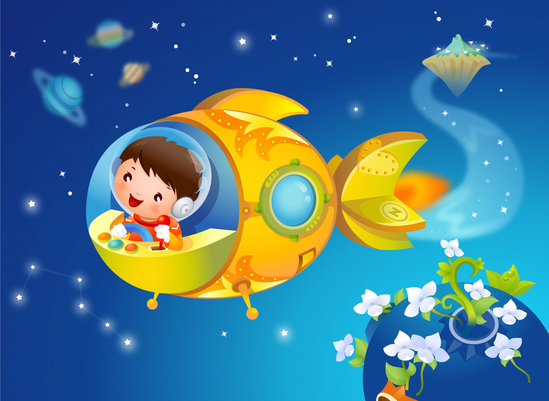 children s wallpaper fantasy smile world flower spacecraft