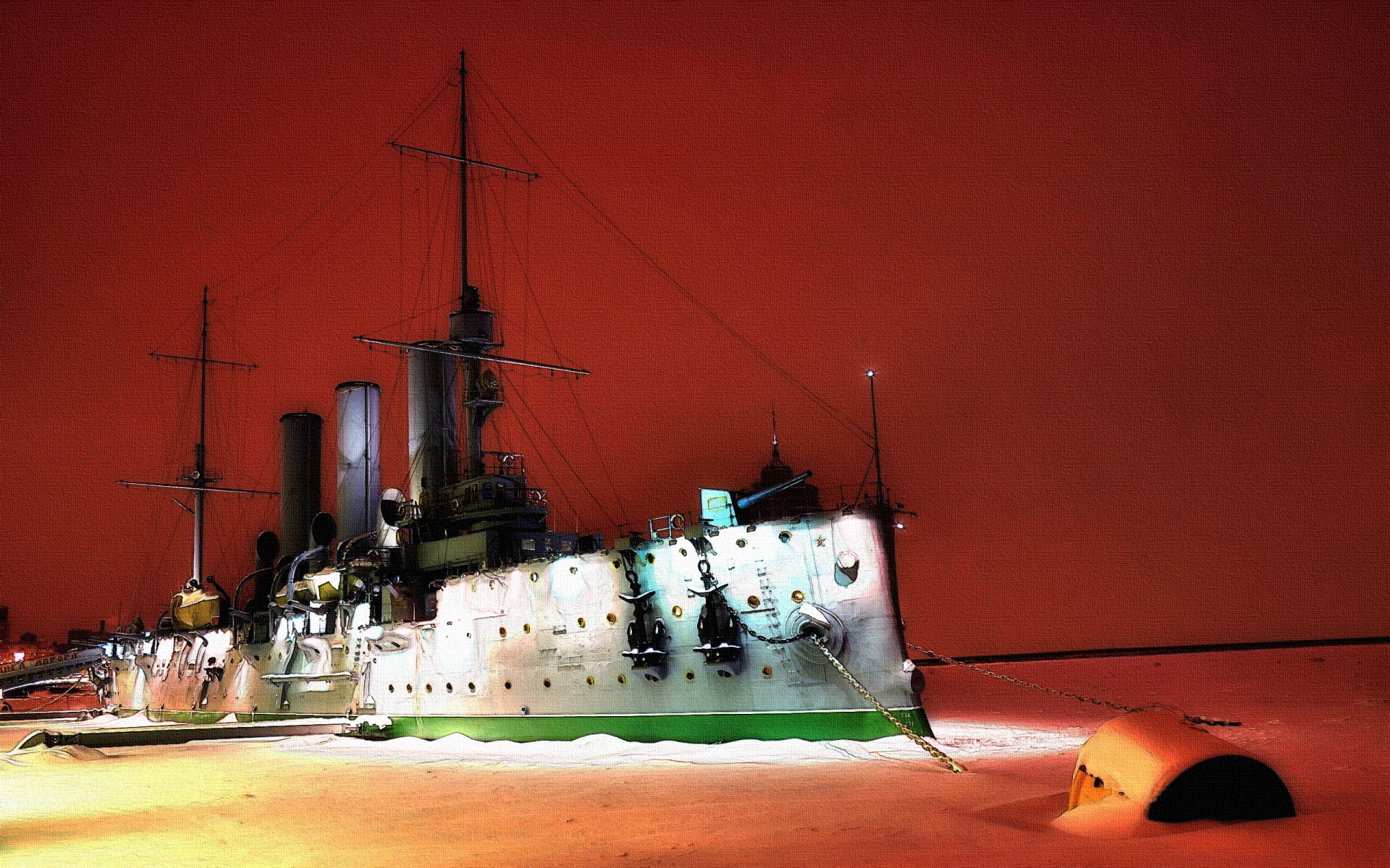 gepanzerte deckkreuzer aurora kreuzer schiff militär fluss eis winter nacht