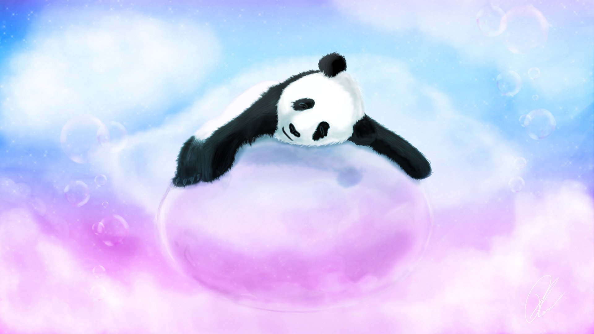 panda orso bolla bolle rosa blu addormentato