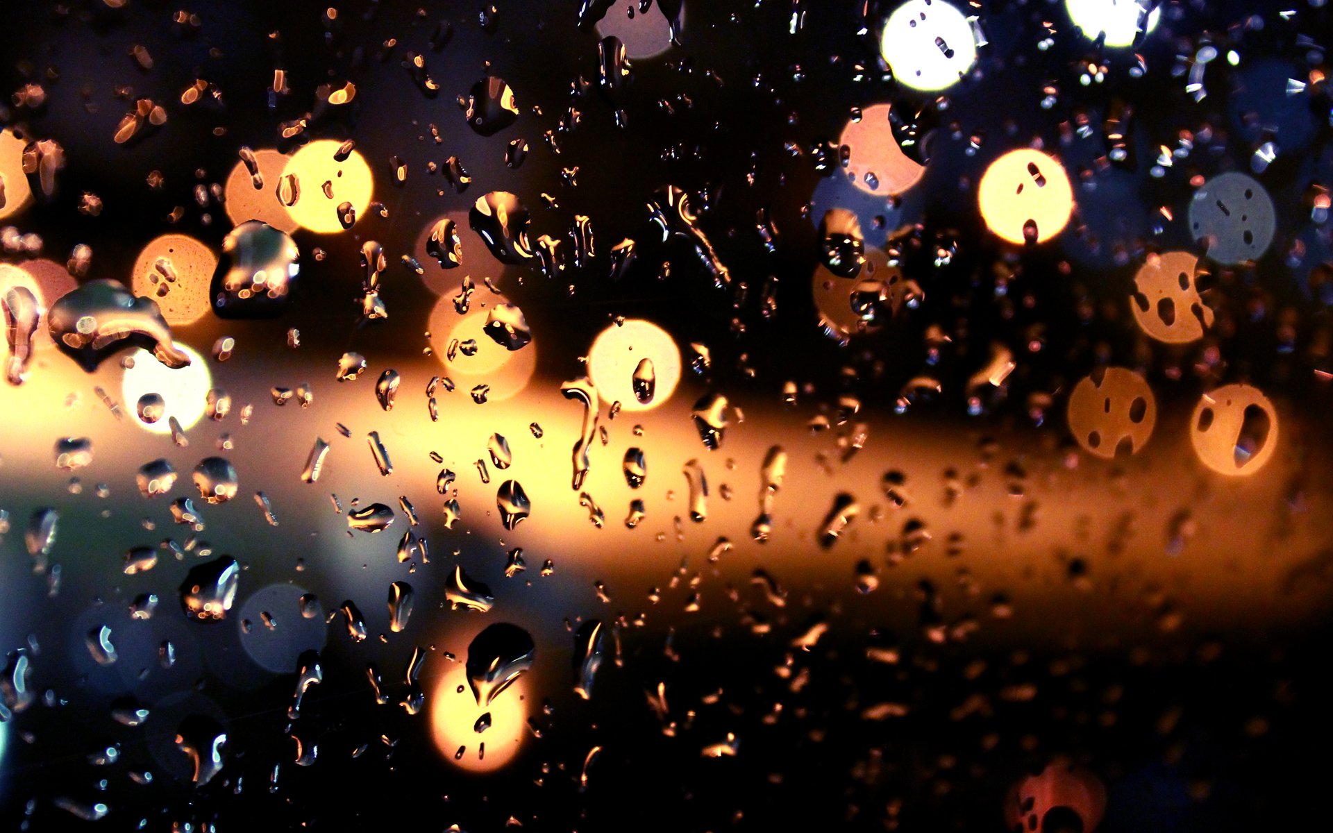 vidrio noche luces gotas lluvia bokeh